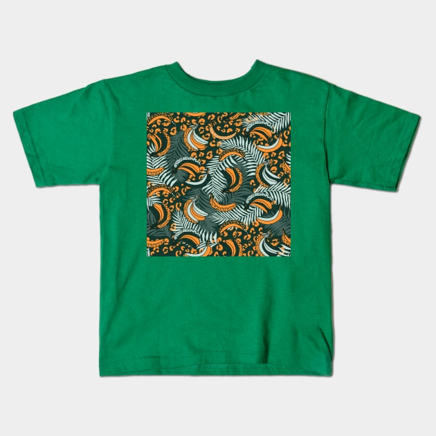 Yellow and Green Palms and Bananas Kids T-Shirt by Carolina Díaz